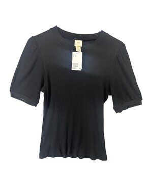 L.O.G.G. by H&M Women's Black Ribbed Puff Sleeve Top Size M New With Tags